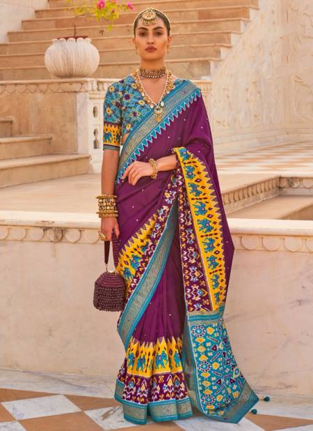 Purple Colour Panetar Printed Wholesale Wedding Wear Sarees 649