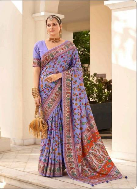 Purple Colour Pashmina By Shubh Shree Velvet Tussar Silk Designer Saree Catalog 1008