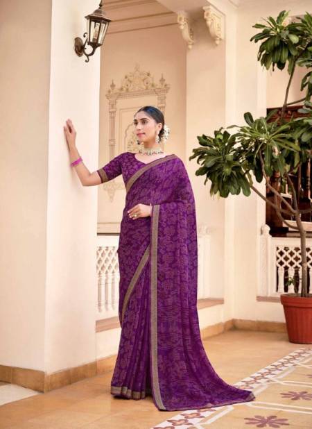Purple Colour Pavitra Bandhan by Vipul Chiffon Wear Sarees Wholesale Clothing Suppliers In India 78810