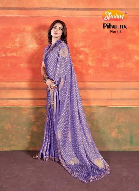 Purple Colour Pihu By Stavan Chiffon Embroidery Party Wear Saree Manufacturers Phn-115