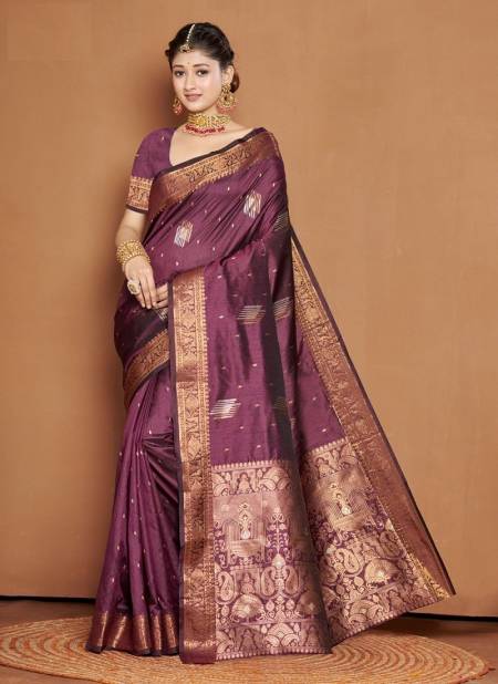 Purple Colour Piya Basanti By Sangam Banarasi Silk Saree Catalog 10086