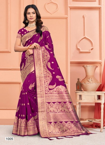Purple Colour Plazzo Silk Vol 5 By Bunawat Wedding Wear Silk Sarees Manufacturers 1005