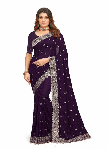 Purple Colour Premium By Utsav Nari Vichitra Blooming Embroidery Saree Exporters In India 2383