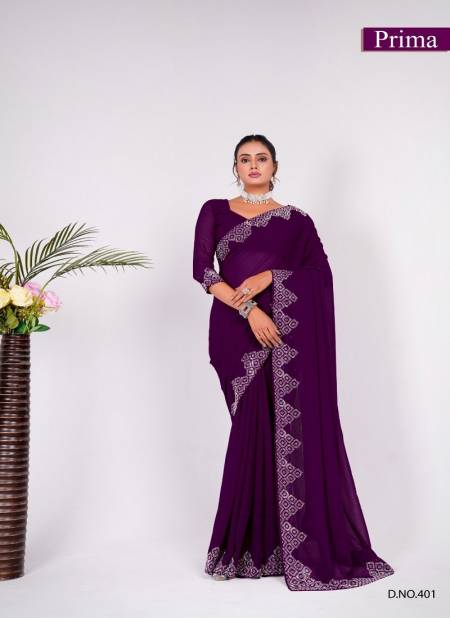 Purple Colour Prima 401 TO 408 Zomato Party Wear Saree Wholesale Suppliers In Mumbai 401