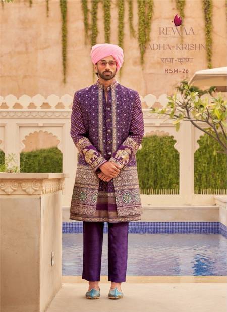 Purple Colour Radha-Krishna By Rewaa Designer Wedding Mens Wear Indo Western Wholesalers In Delhi RSM-26