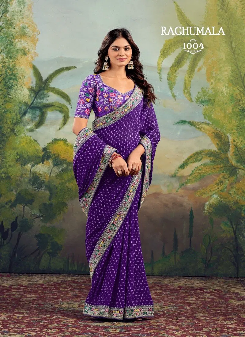 Purple Colour Raghumala By Stavan Georgette Daily Wear Sarees Wholesale Market In Surat 1004