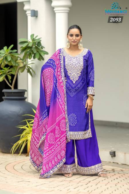 Purple Colour Rakhi By Mrudangi Real Chinon Printed Palzzo Suits Wholesale Online 2093