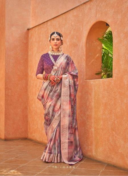 Purple Colour Rang Tarang By Trirath P V Silk Foil Printed Saree Wholesale Shop In Surat 10384