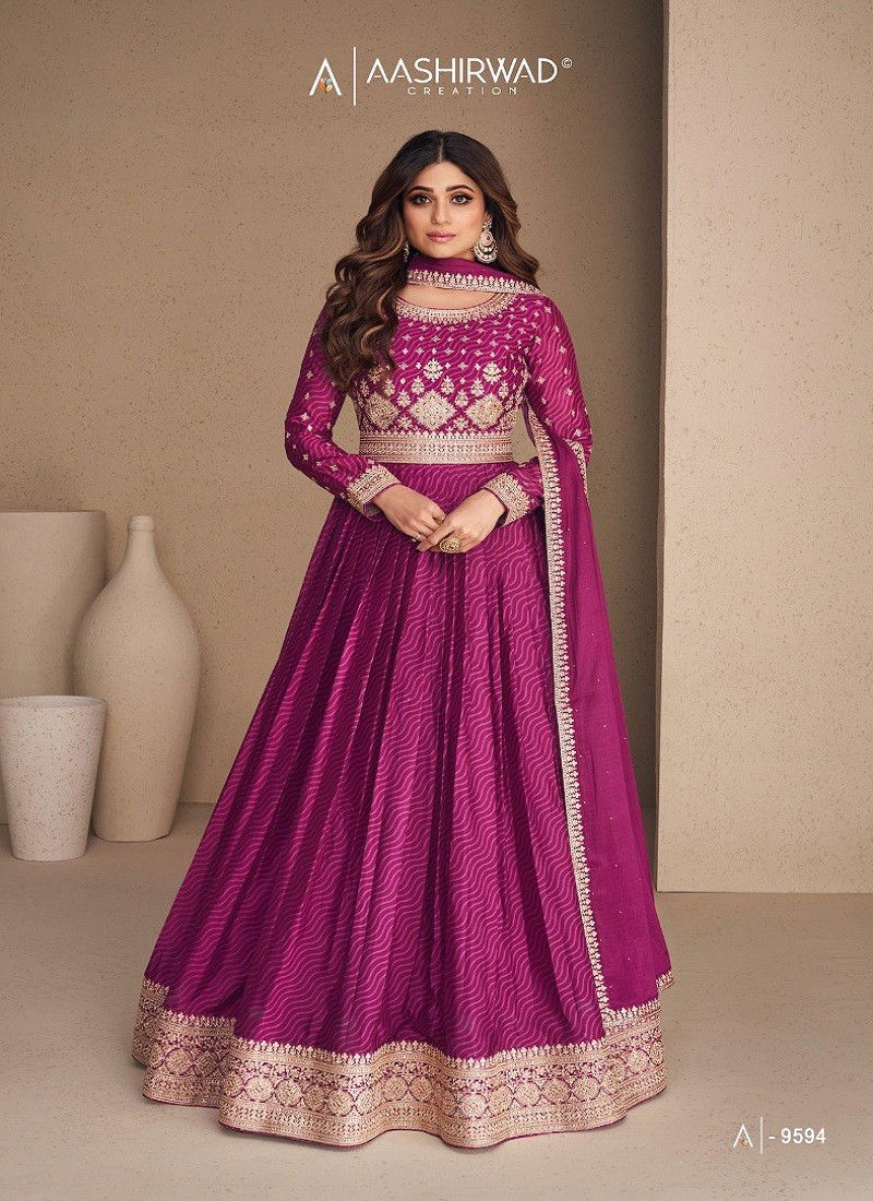 Purple Colour Rani Sahiba By Aashirvad Gown Catalog 9594