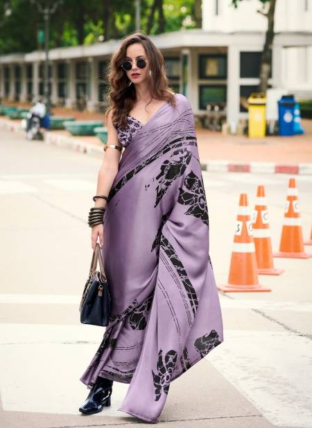 Purple Colour Rare Rabbit By Rajpath Japan Sattin Causal Wear Saree Wholesalers In Delhi 700017