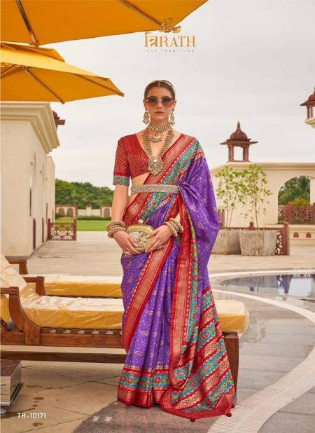 Purple Colour Rasam Patola By Trirath Sigma Silk Designer Saree Catalog 10171