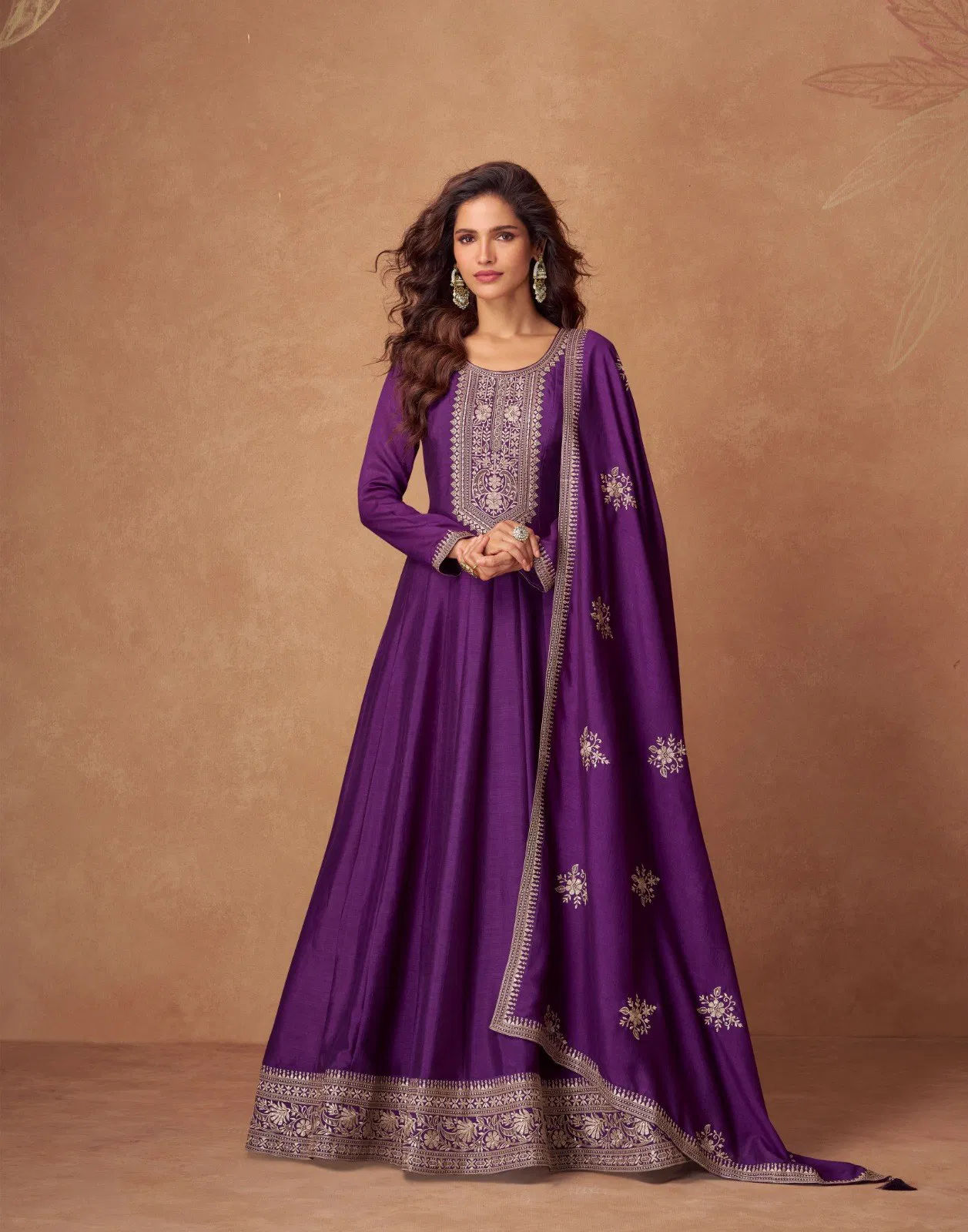 Purple Colour Rashmika By Aashirwad Silk Designer Wear Gown With Dupatta Wholesale Online 10197