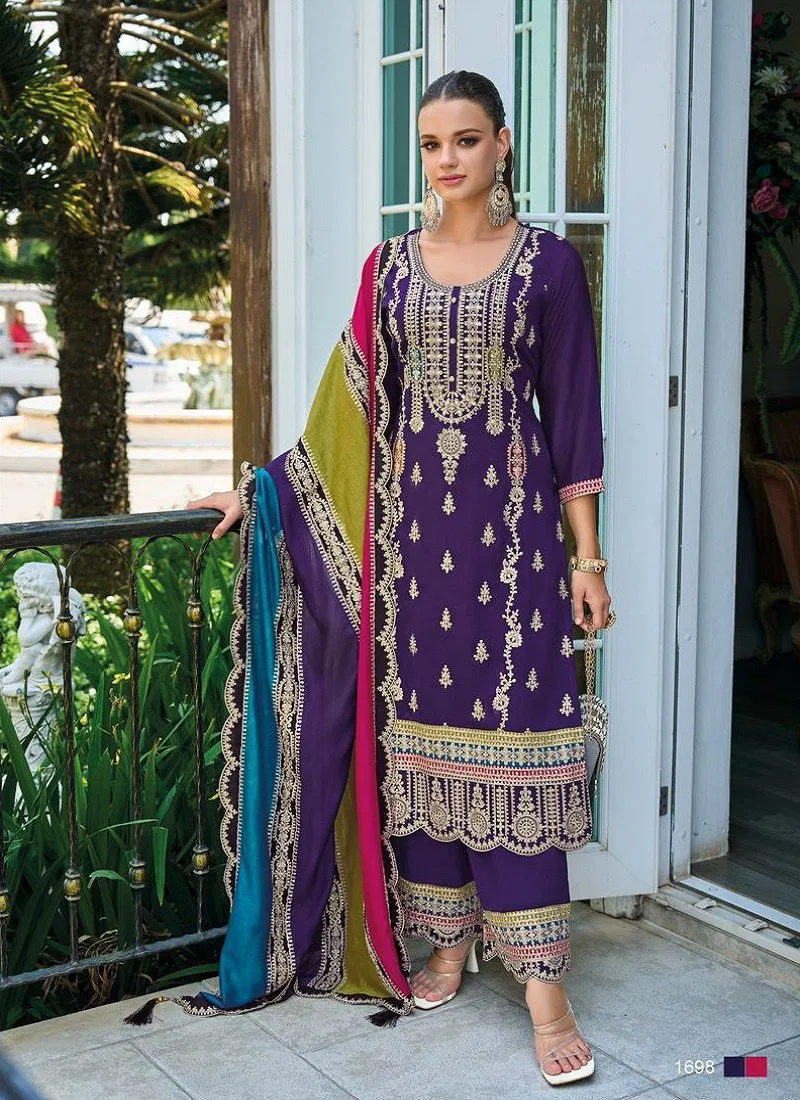 Purple Colour Rayana By Eba Chinon Embroidery Salwar Kameez Wholesale Price In Surat 1698