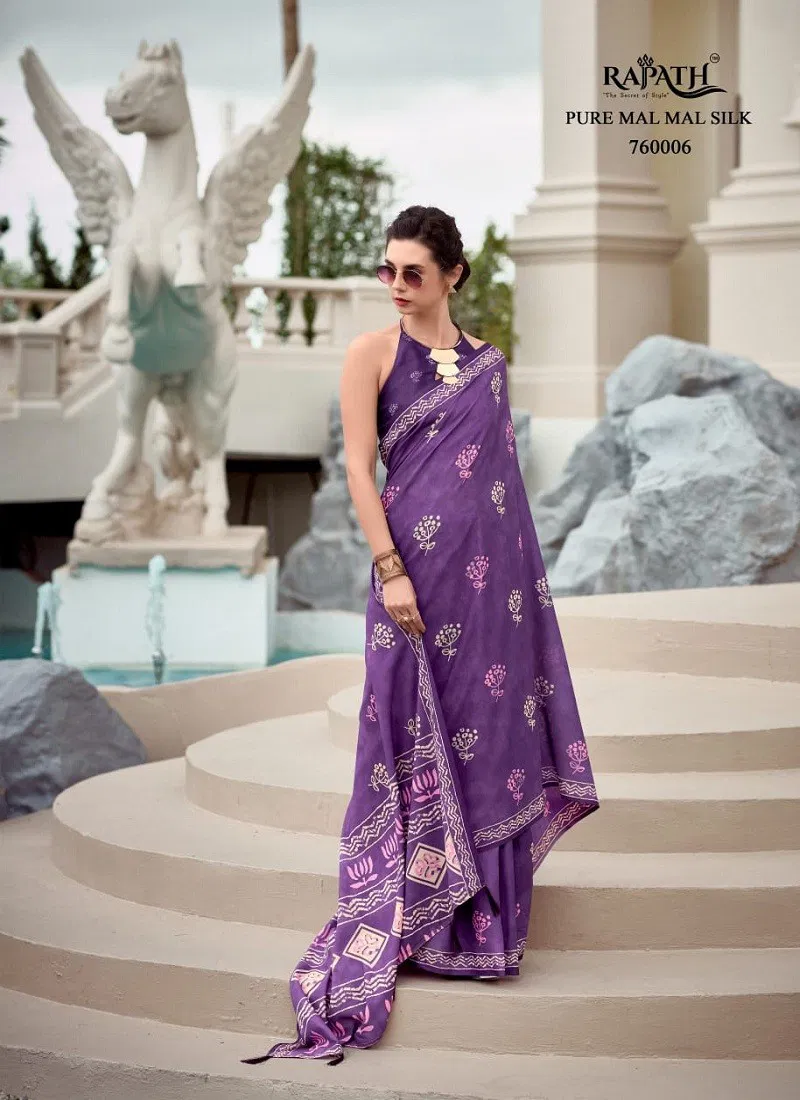 Purple Colour Resham By Rajpath Mal Mal Silk Daily Wear Saree Wholesalers In Delhi 760006