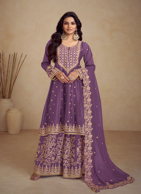 Purple Colour Rihaana By Gulkayra Real Chinon Readymade Suits Exporters In India 7467-A