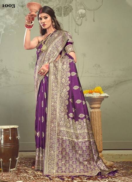 Purple Colour Rohini Silk By Sangam Wedding Sarees Catalog 1003