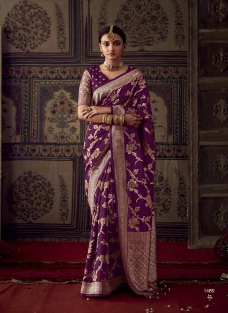 Purple Colour Roop Kala By Kimora Crepe Georgette Wedding Wear Designer Saree Catalog 1489
