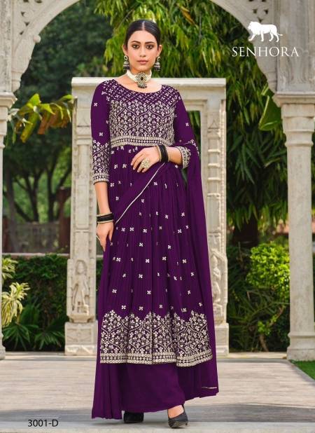 Purple Colour Rumana By Senhora Faux Georgette Designer Salwar Kameez Catalog 3001 D Catalog