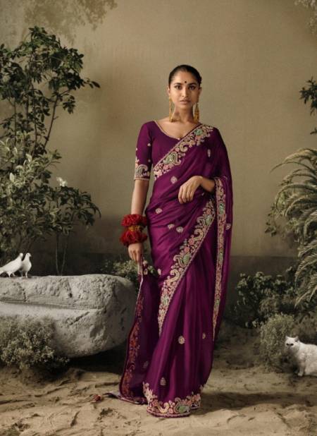 Purple Colour Saawariya By Kimora Fancy Fabric Wedding Wear Saree Catalog 5305
