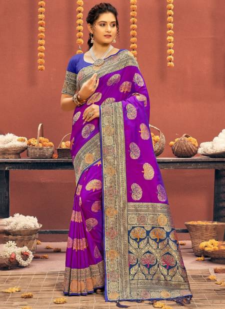 Purple Colour Sadhna Silk Sangam Festive Wear Wholesale Banarasi Silk Sarees Catalog 1680