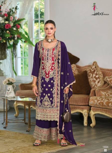 Purple Colour Sahira By Eba Premium Silk Embroidery Readymade Plazzo Suits Orders In India 1694