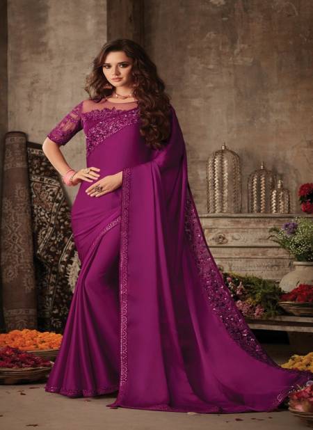 Purple Colour Sandalwood By Tfh Miracle Silk Designer Saree Catalog 607 H