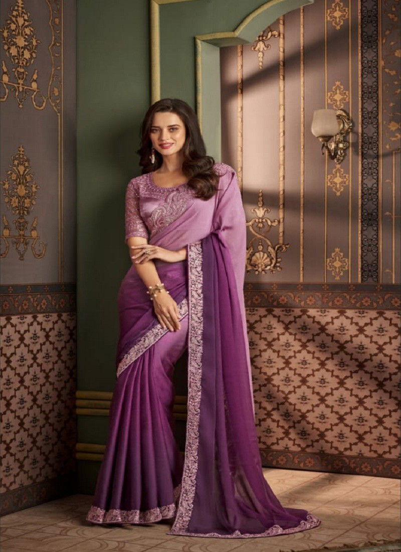 Purple Colour Sandalwood Vol 12 By Tfh Chiffon Party Wear Saree Catalog 1203