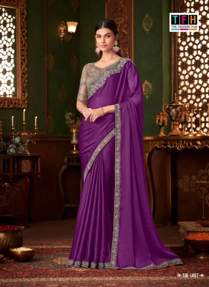 Purple Colour Sandalwood Vol 14 By TFH Designer Party Wear Saree Wholesale Online SW 1407