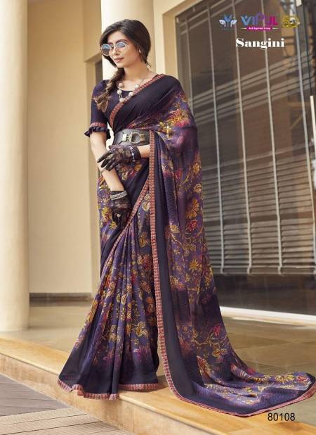 Purple Colour Sangini By Vipul Georgette Printed Daily Wear Sarees Wholesale Online 80108
