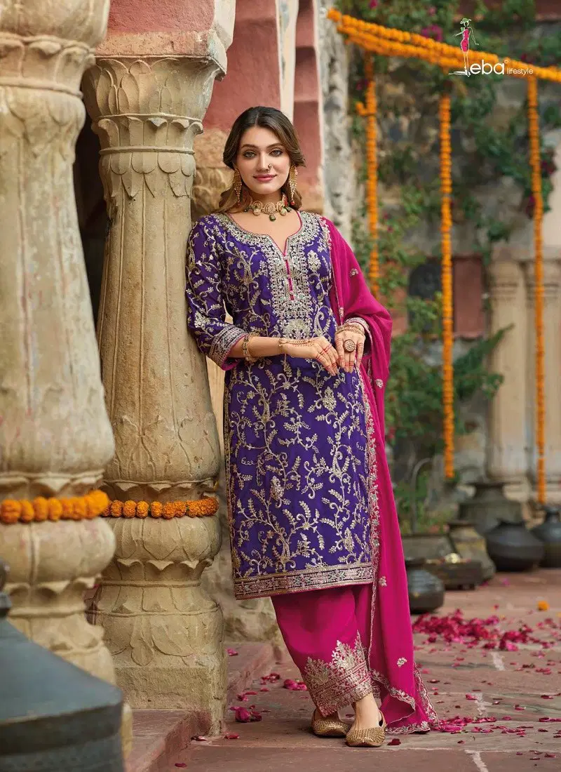 Purple Colour Sangit By Eba Chinon Wedding wear Ready Made Suits Orders In India 1789