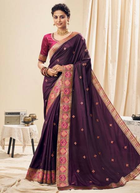 Purple Colour Sargam Designer Wholesale Wedding Wear Saree Catalog 3805