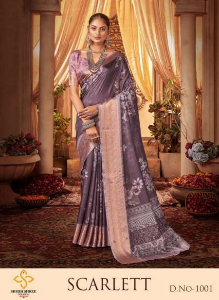 Purple Colour Scarlett By Shubh Shree Tussar Silk Designer Saree Catalog 1001