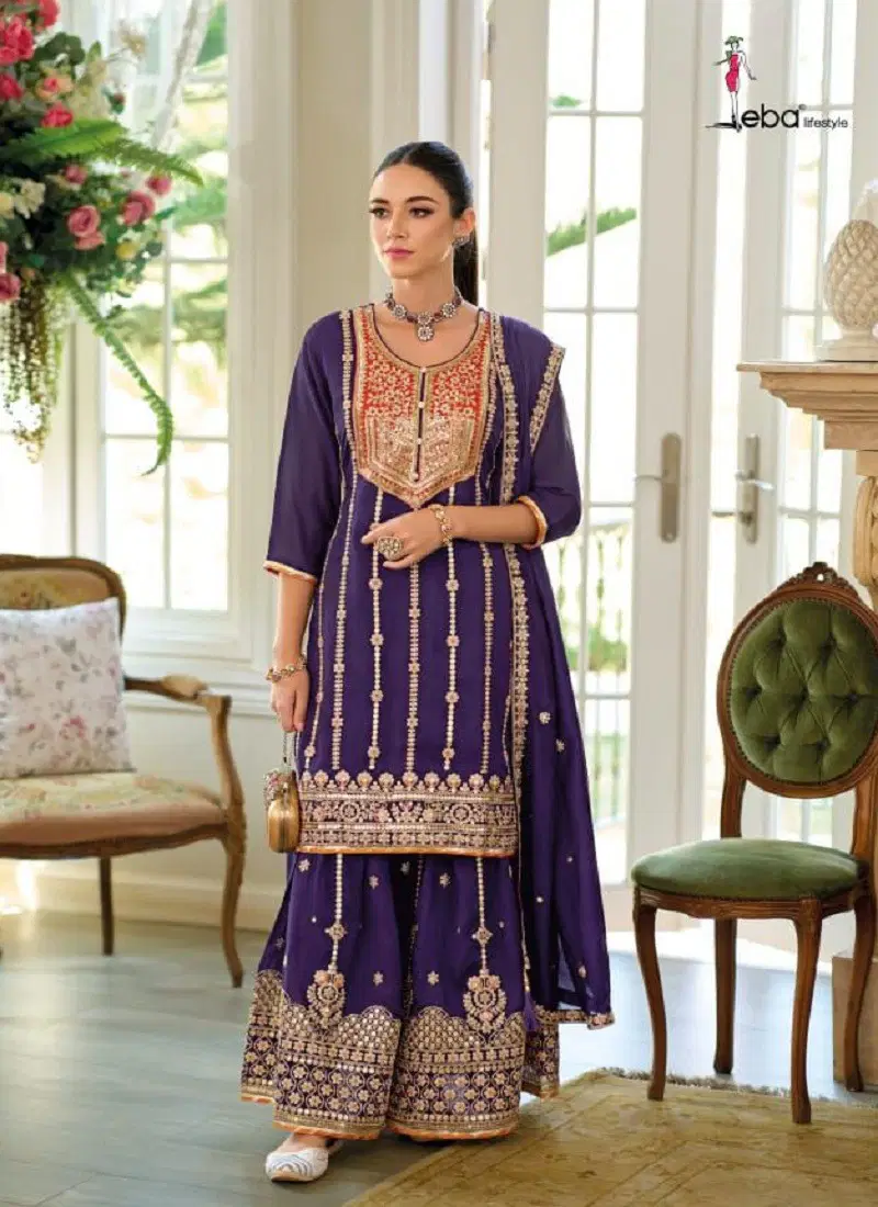 Purple Colour Shahi By Eba Premium Silk Embroidery Wholesale Readymade Plazzo Suits In India 1689