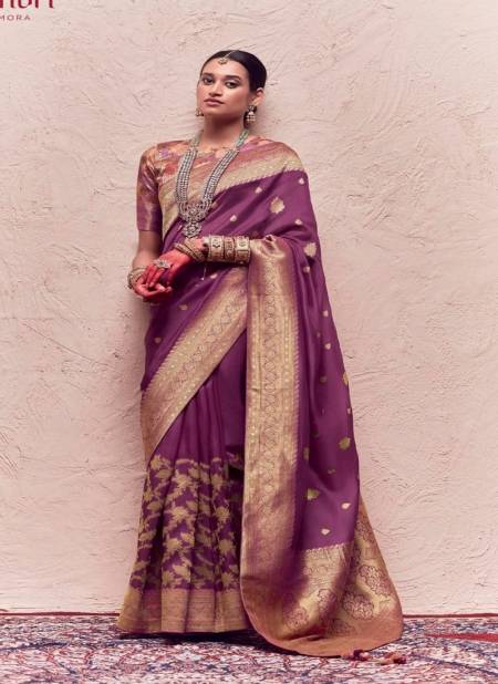 Purple Colour Sindhuri Kasturi By Kimora Zari Weaving Dola Silk Saree Catalog SA 202