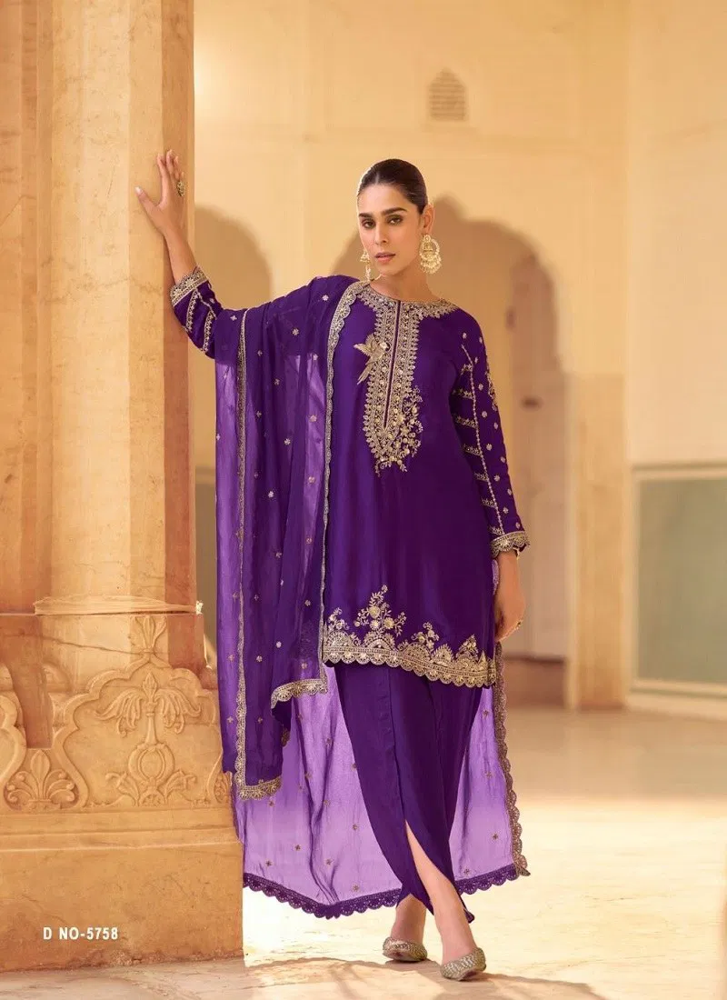 Purple Colour Siya By Sayuri Soft Crep Silk Designer Readymade Suits Manufacturers 5758