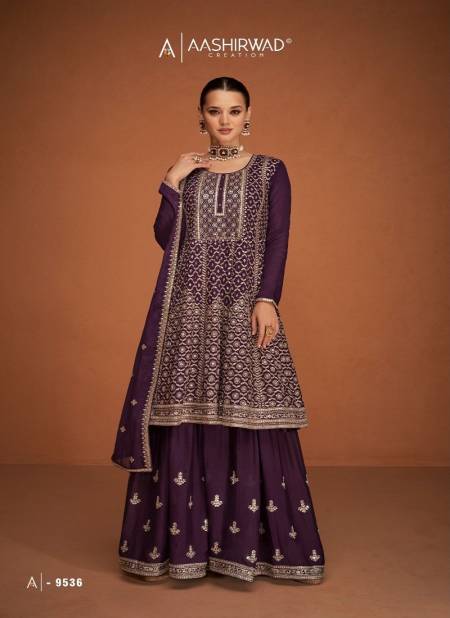 Purple Colour Soha By Aashirwad Sharara Suit Catalog 9536