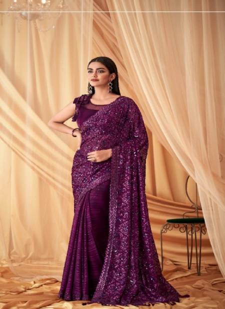 Purple Colour Sparkle 4 TFH New Latest Georgette Designer Party Wear Saree Suppliers In India SPA-7613