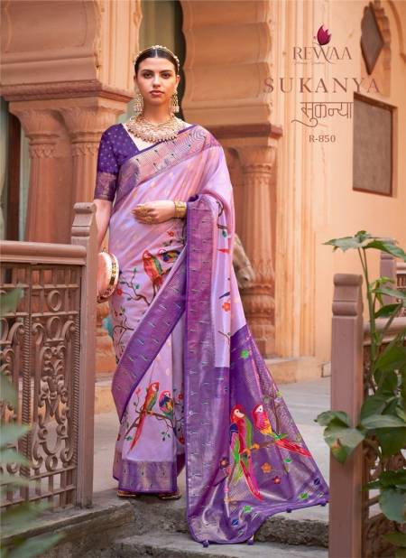 Purple Colour Sukanya By Rewaa Printed Saree Catalog 850