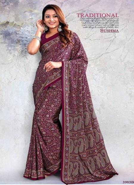 Purple Colour Sushma Set 39 Daily Wear Saree Catalog 3903 B
