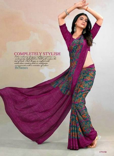 Purple Colour Sushma Set 57 Daily Wear Printed Saree Catalog 5705 B