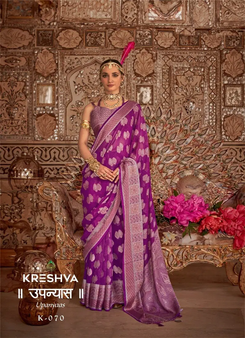 Purple Colour Upanyaas By Kreshva Georgtte Wedding Wear Saree Suppliers In India K-070