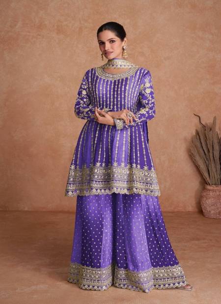 Purple Colour Vaani Vol 2 By Gulkayra Real Chinon Sharara Readymade Suits Exporters In India 7407-L