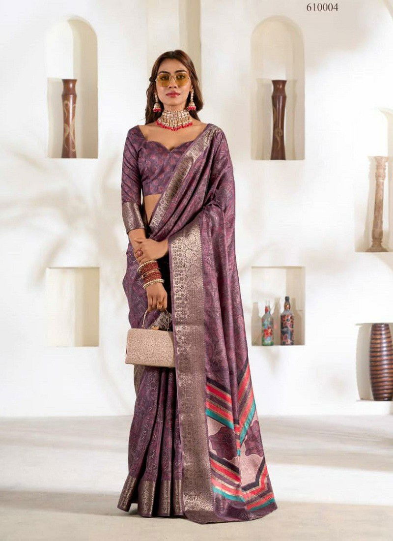 Purple Colour Violet Silk By Rajpath Soft Dola Silk Printed Sarees Wholesalers In Delhi 610004