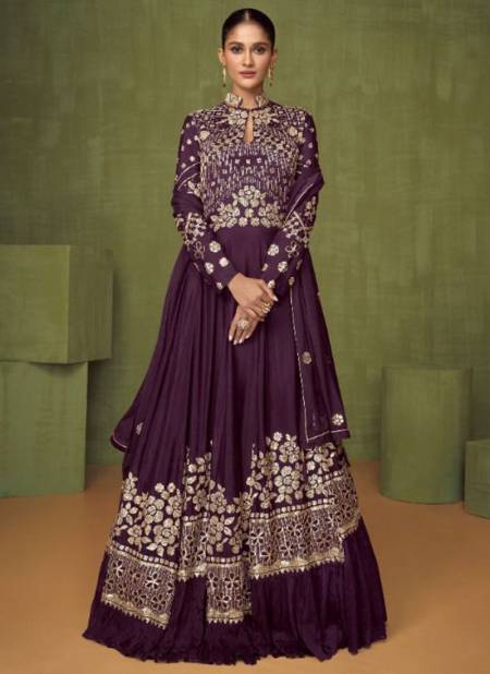 Purple Colour Violet Wedding Wear Wholesale Anarkali Suits 5204