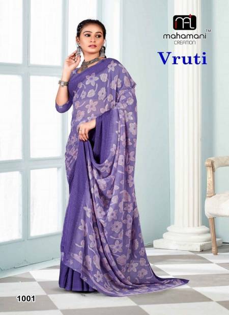 Purple Colour Vruti 1001 To 1006 By Mahamani Creation Foil Print Saree Wholesale Shop In Surat 1001
