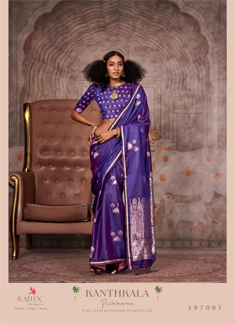 Purple Colour kanthkala Pichhwai By Rajtex Satin Handloom Saree Suppliers In India 397003