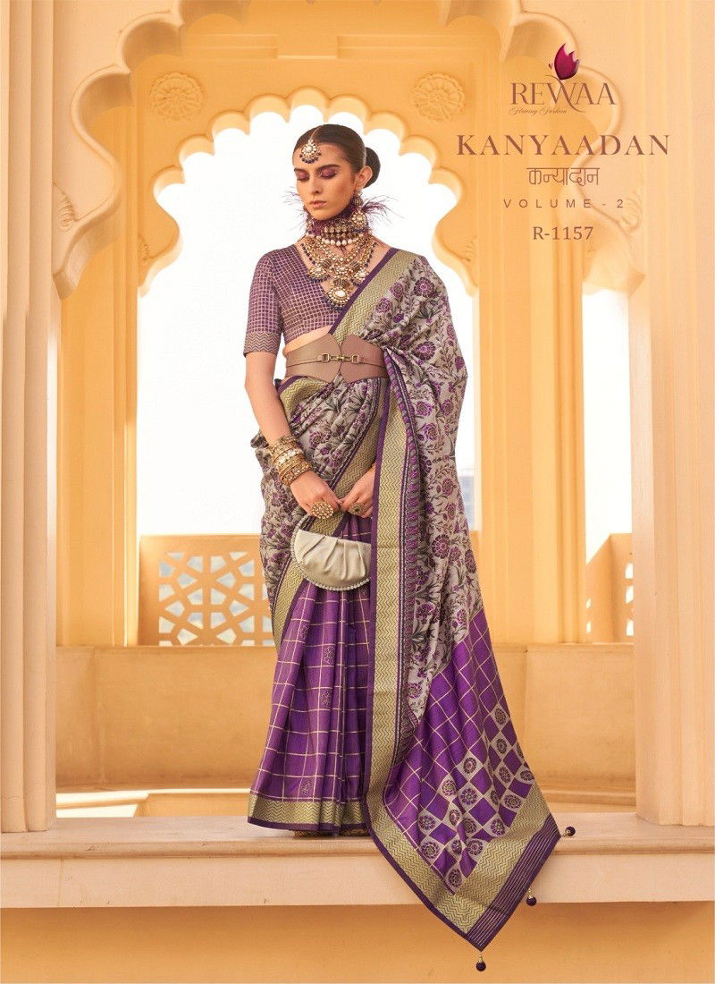 Purple Colour kanyaadan Vol 2 By Rewaa Printed Desginer Sarees Surat Wholesale Market R-1157