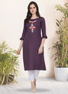Purpe Cotton Silk Casual Wear Designer Handwork Simple Elegant Kurtis 7071