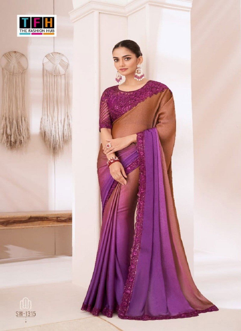 Purple Gold Colour Sandalwood Vol 13 By TFH Designer Party Wear Saree Suppliers SW-1315