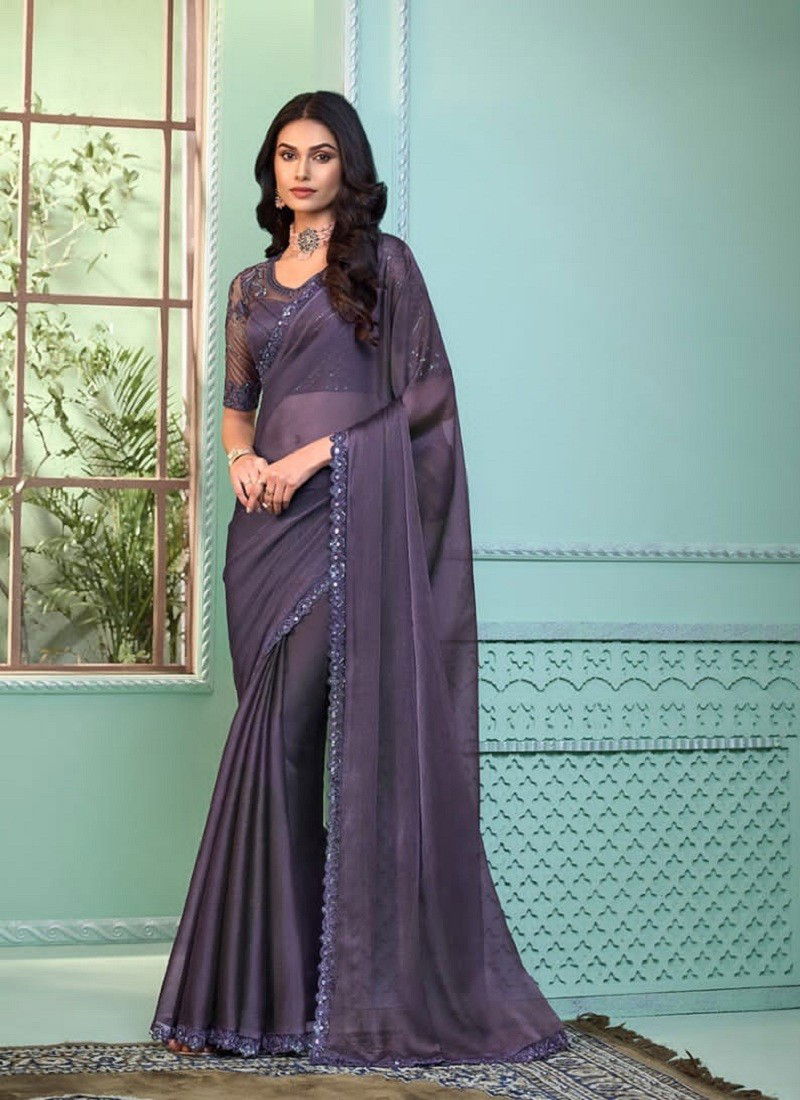 Purple Grey Colour Salsa Style 3 By TFH Party Wear Designer Sarees Wholesale Clothing Suppliers In India SLS-7808